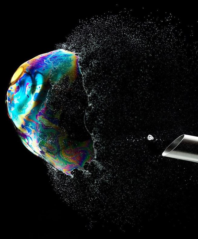 The Iridescent Beauty of Bursting Bubbles